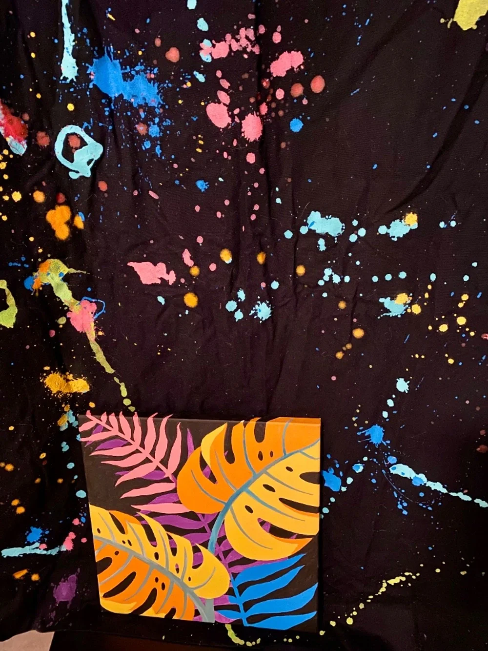 🫟 38 x 78 or 41 x 61 Black Curtains 😎 2 Panels in each set 💥 80’s Splat Neon